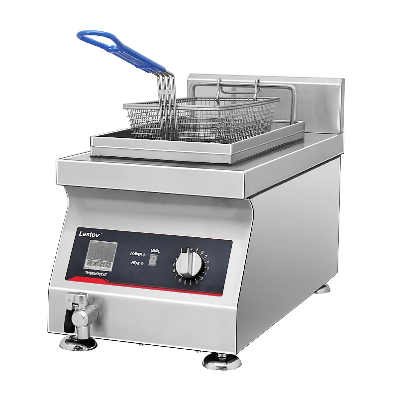 Lestov Brand Electric Tabletop Single Basket Restaurant Induction Fryer 3500W for Turkey Wings Pipes Fish with Thermostatic