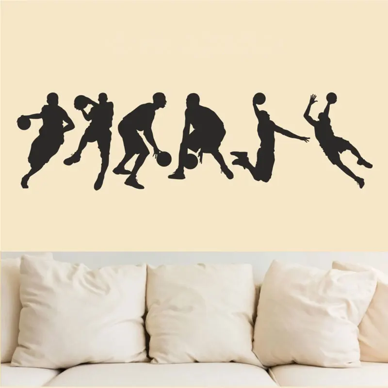 Boys play basketball, basketball classic action. Vinyl decorative sticker, boy's room decoration, art mural wall sticker LQ01