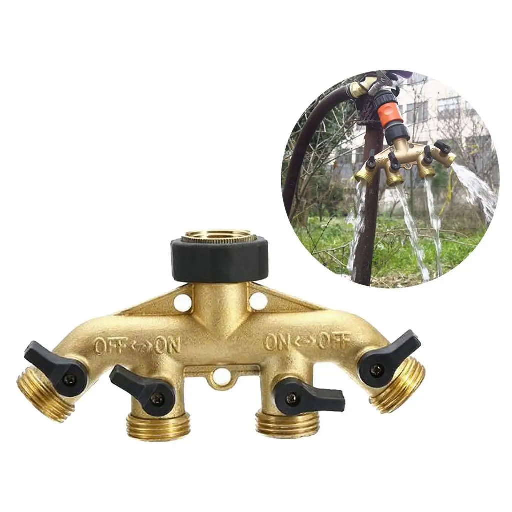 Heavy Duty Brass Garden Hose Splitter 4Way Hose Adapter Hose Bib Outlet Splitter
