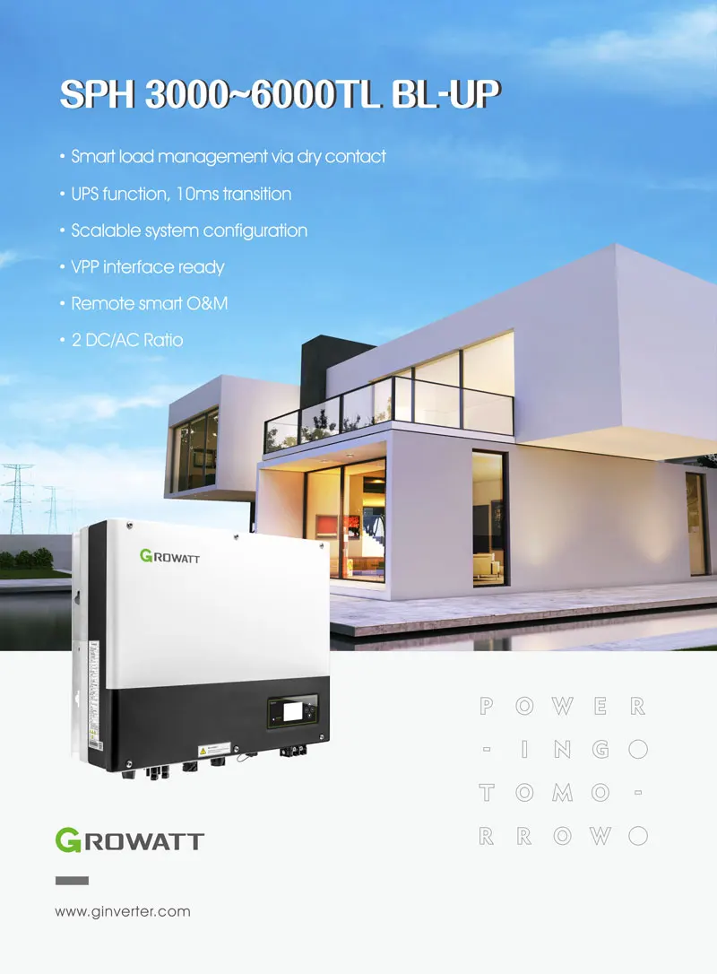 Growatt مرحلة واحدة الهجين على وخارج الشبكة العاكس SPH 6000TL BL-UP 6KW LV بطارية IP 65 MPPT موجة جيبية نقية طقم المنزل الشمسية