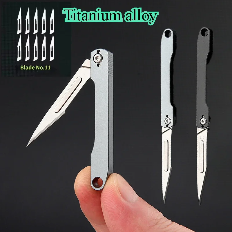 

Mini Titanium Alloy Scalpel Folding Knife Keychain Pocket Utility Knife Selfdefense Tool Replaceable NO11Blade EDC Survive Gadge