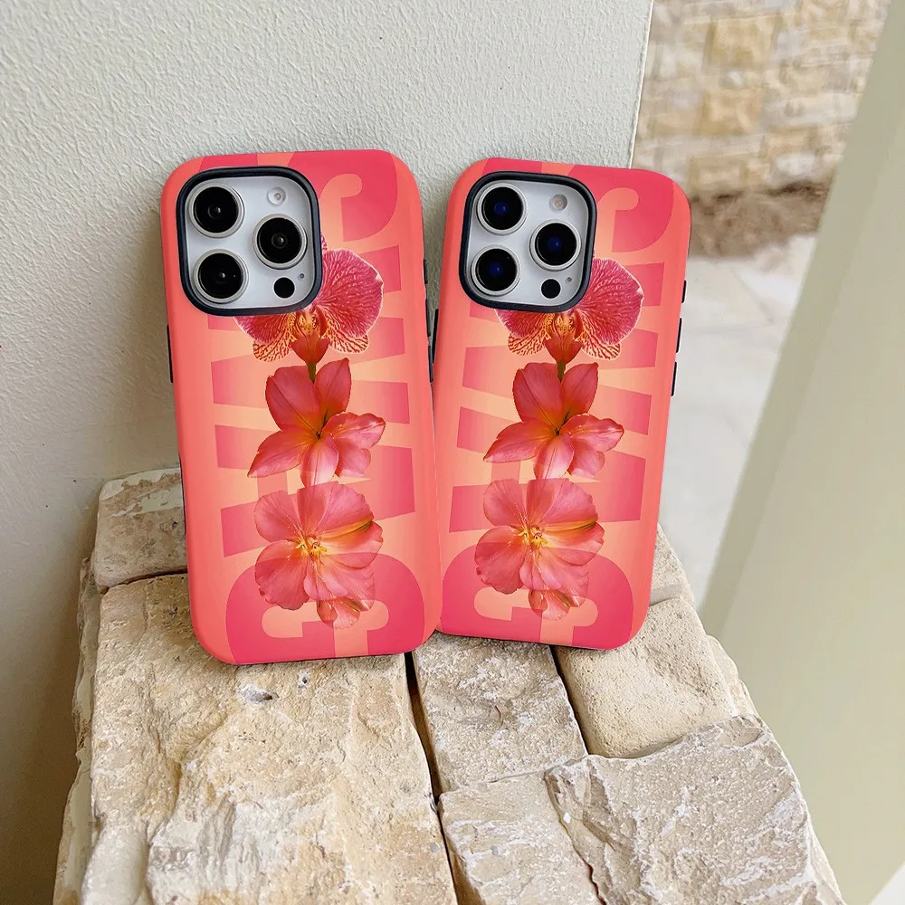 Bright Red Gradient Floral Phone Case for Samsung Galaxy S22 S23 S24 S25 S26 FE Plus Ultra Edge 4G 5G Luxury Double-layer