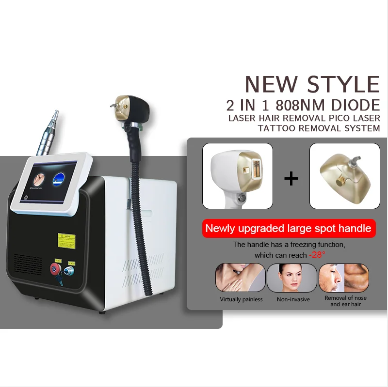 ADG Free Shipping 2 in1 808nm Painless Permanent Diode Laser Hair Removal Nd yag Q-Switch Tattoo Spot Removal Beauty Machine