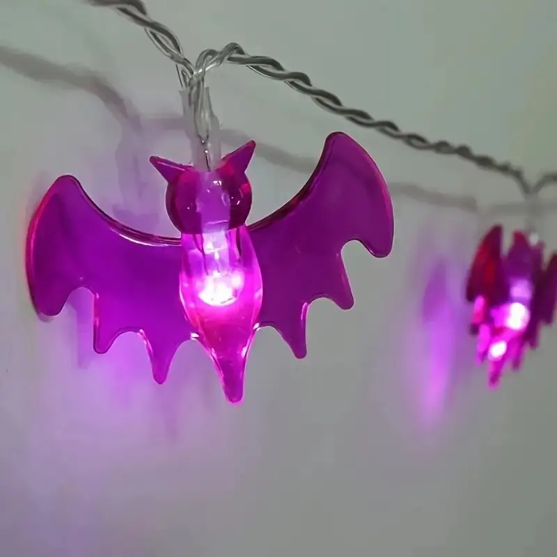 1PC Halloween Paarse Vleermuis Lichtslingers 10/20LED Batterij Aangedreven Feestelijke Lamp Terror Decoratie Licht Voor Feest, bar Spookhuis