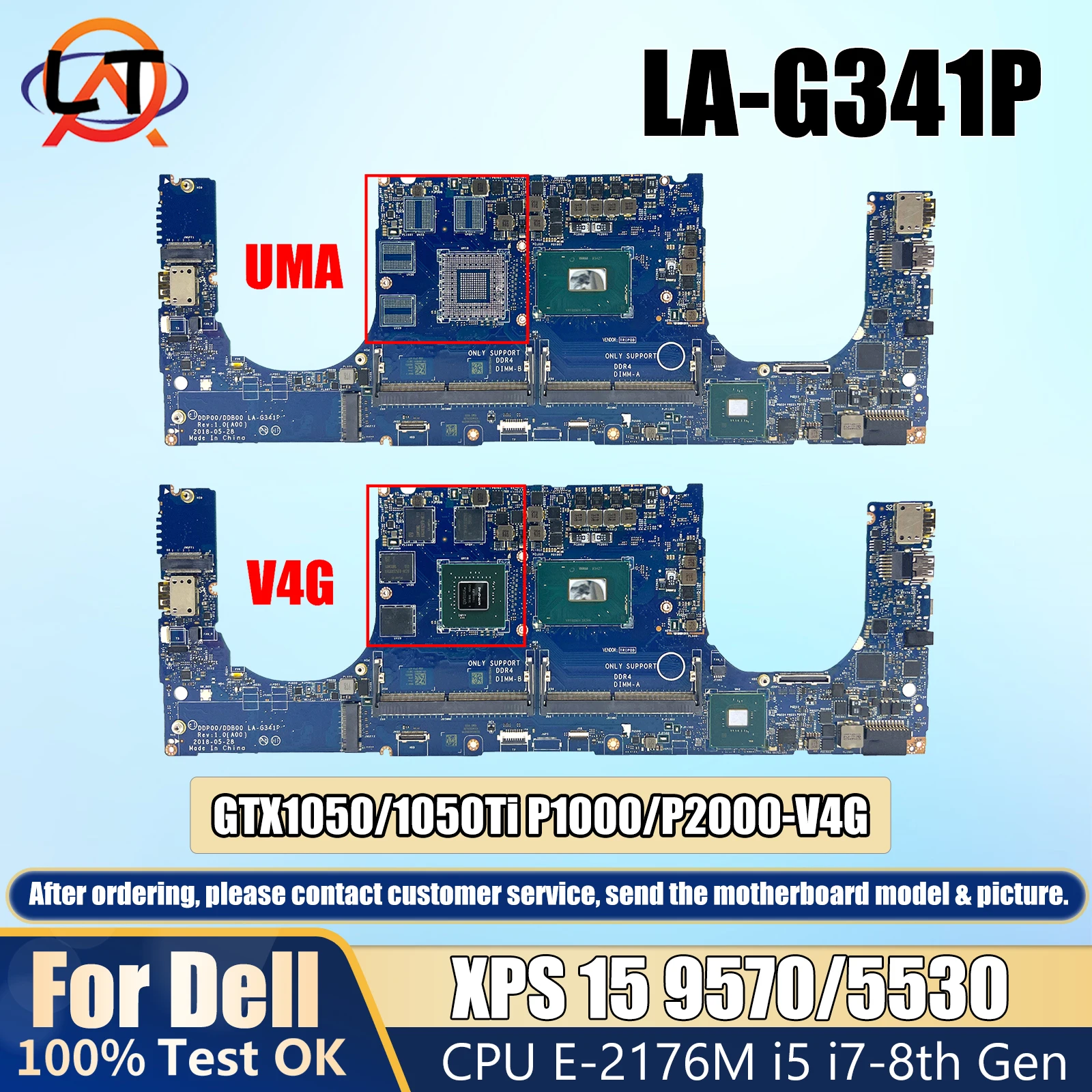 LA-G341P For DELL Precision 5530 9570 Laptop Motherboard 0VDJMX Mainboard E-2176M i5 i7 CPU GTX1050/1050Ti P1000/P2000 V4G