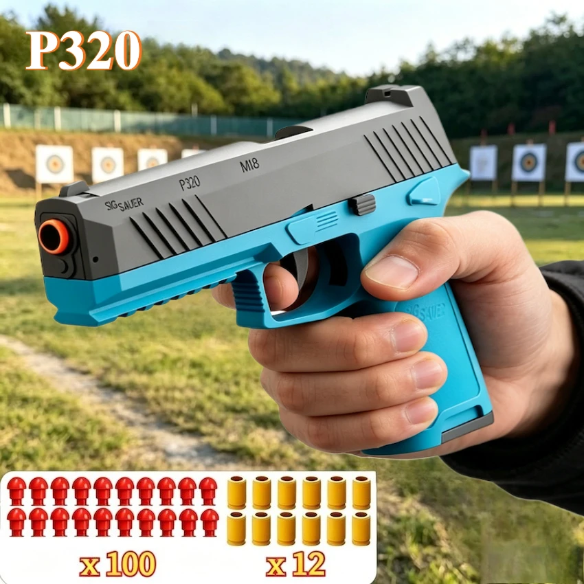 P320 EVA Safety Soft Bullet Toy Gun  Continuous Firing with Blowback Outdoor CS Shooting Game Christmas Birthday Gift