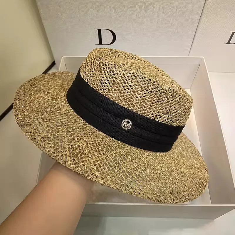 French straw hat summer sun hat tri-fold with letter accessories beach hat outdoor travel anti-UV women\'s hat  여름모자 gorras