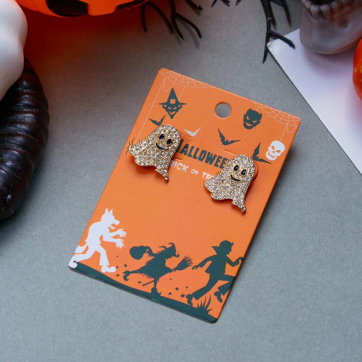 Niedliche Cartoon-Geister-Ohrstecker mit Strass und Quasten für Damen, Punk-Geister-Ohrringe, Halloween-Karneval-Party-Schmuck – Detail 30