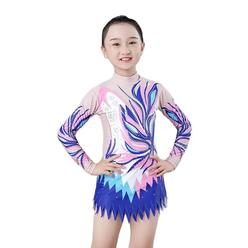 Professional Custom Girls Rhythmic Gymnastics Competition Suit With Flash Diamond Cheerleading Uniform Figure Skating Costume