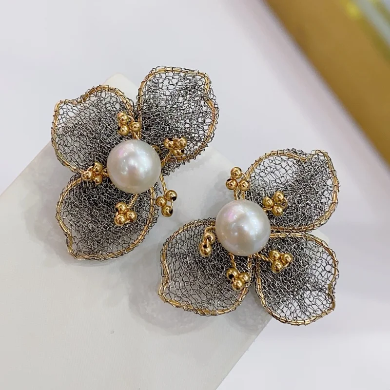 

SGARIT Jewelry DIY Lace Natural Pearl Gold Earrings 14k Filled Gold Edison Pearl Earrings for Women