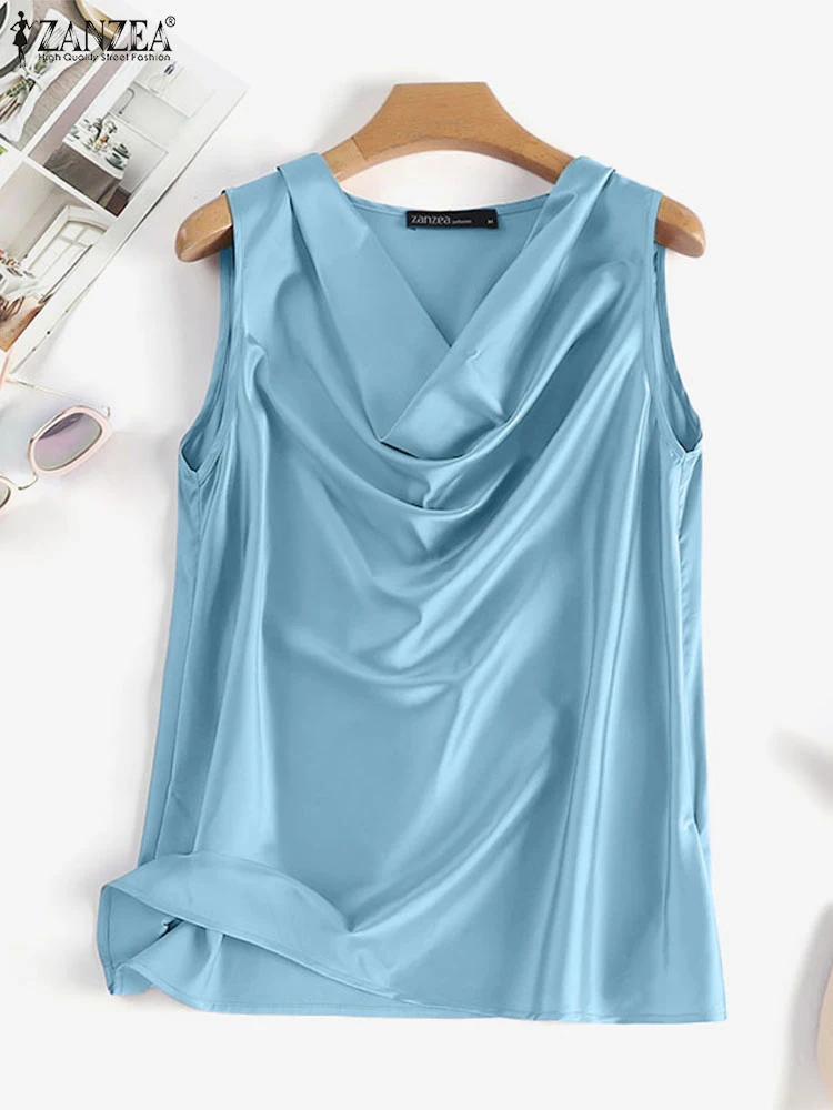 ZANZEA vrouw satijnen tanktops stijlvolle streetwear mode 2025, zomer mouwloze tops woon-werkverkeer kantoor col elegante effen tanktops