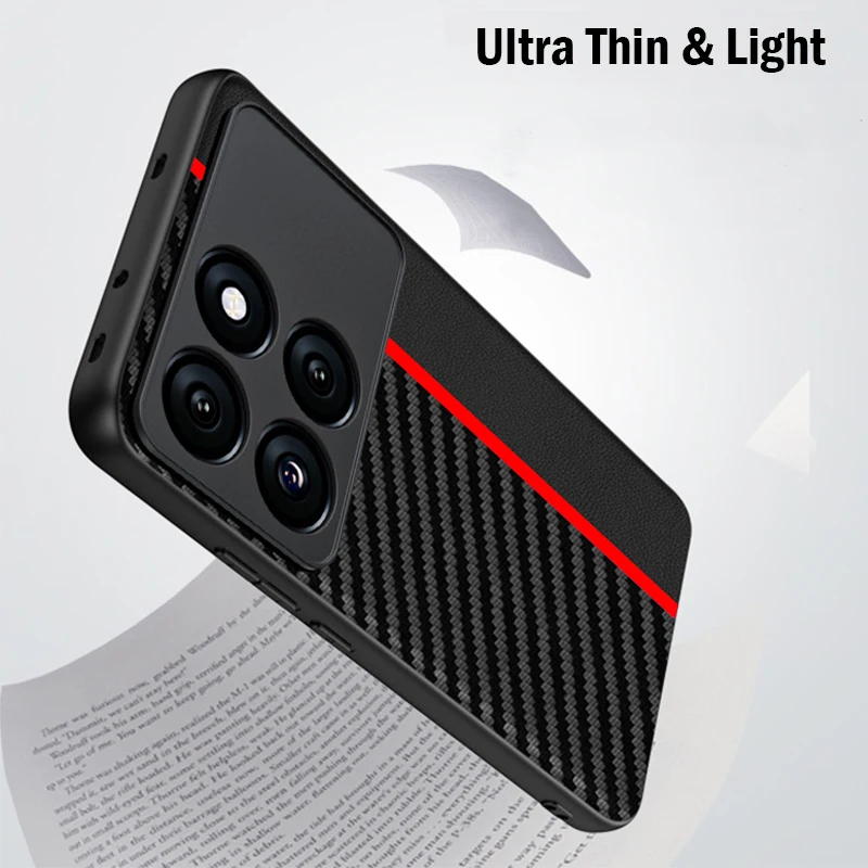 Shockproof Funda for POCO F6 Pro Case Luxury Carbon Fiber Texture PU-Leather Protective Cover for Xiaomi POCO F6 5G Capa