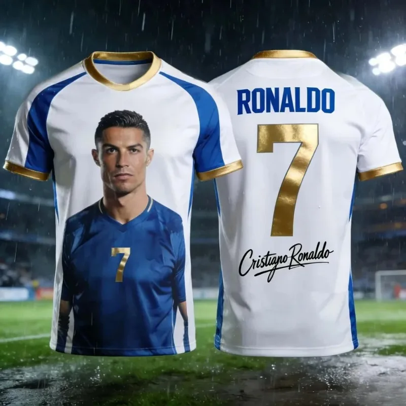 Portugal Ronaldo No.7 Black Gold Raglan Signature Soccer Jersey 3D All Over Print Breathable Streetwear Unisex Sports T Shirt