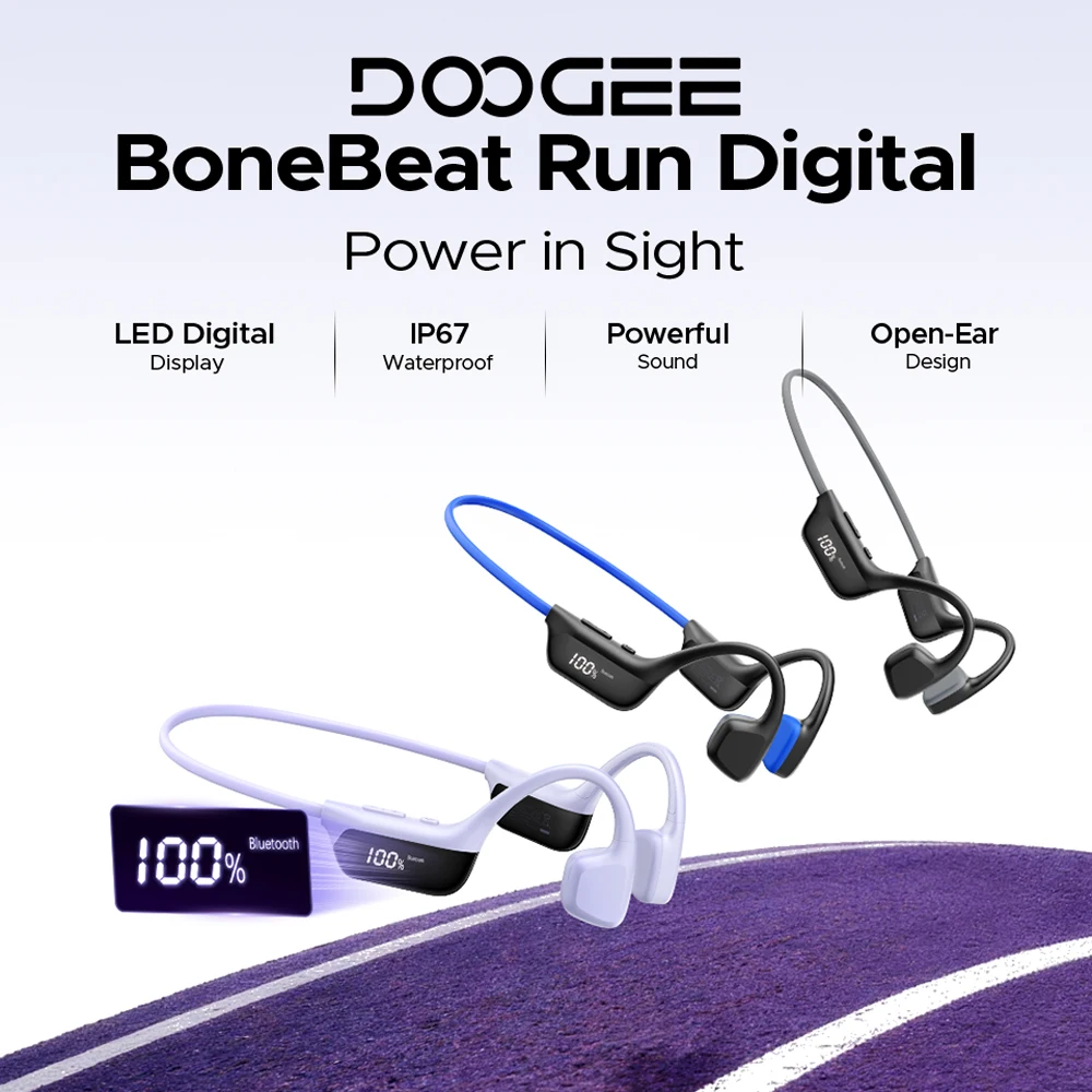 DOOGEE BoneBeat Run Digital Bone Conduction Earphone Waterproof Ear Hook Wireless Headphones Bluetooth 6.0 Headset For Running