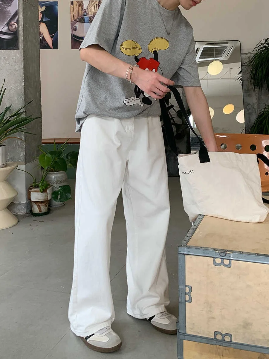 

Мужские повседневные джинсы свободного кроя, прямые, в корейском стиле, базовые, простые, длинные, в пол, повседневные, белые джинсы