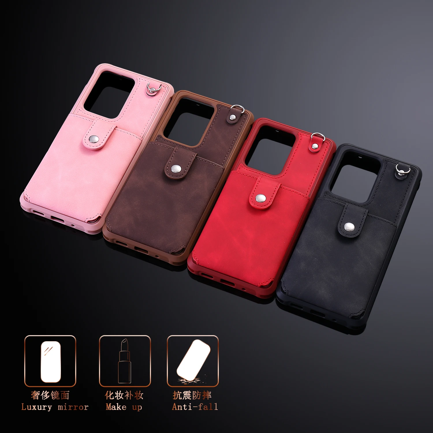 

Mobile Leather Pocket Cover Skin Stand Card Holder Wallet Phone Samsung Galaxy S24 Ultra S23 Plus S22 S21 FE Lanyard Flip Cover