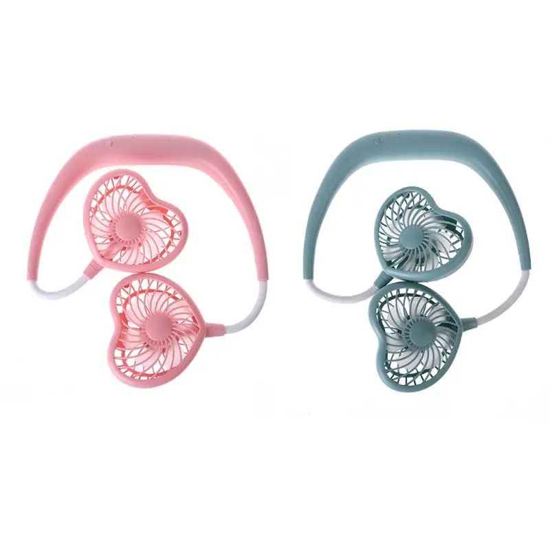 Pequeño ventilador refrigeración USB, ventilador cuello colgante portátil en forma corazón, ventilador refrigeración