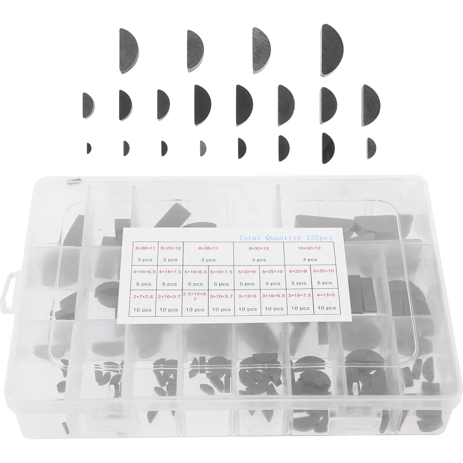 

1 Box Woodruff Key Assortment Kit Carbon Steel Semicircle Replacement Half Moon Keys for Pulley Drive Shaft Mechanical Repair