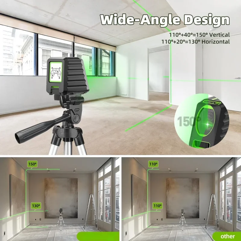 Laser level with tripod, huepar 150ft self leveling Lazer level outdoor use, 150 ° vertical green cross line level laser