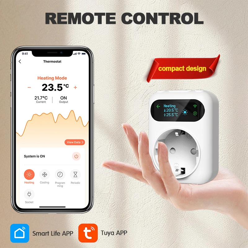 Tuya WIFI Digital Thermostat Socket 16A Outlet Plug Remote Temperature Controller Timer Switch Cooling Heating 3M NTC Sensor