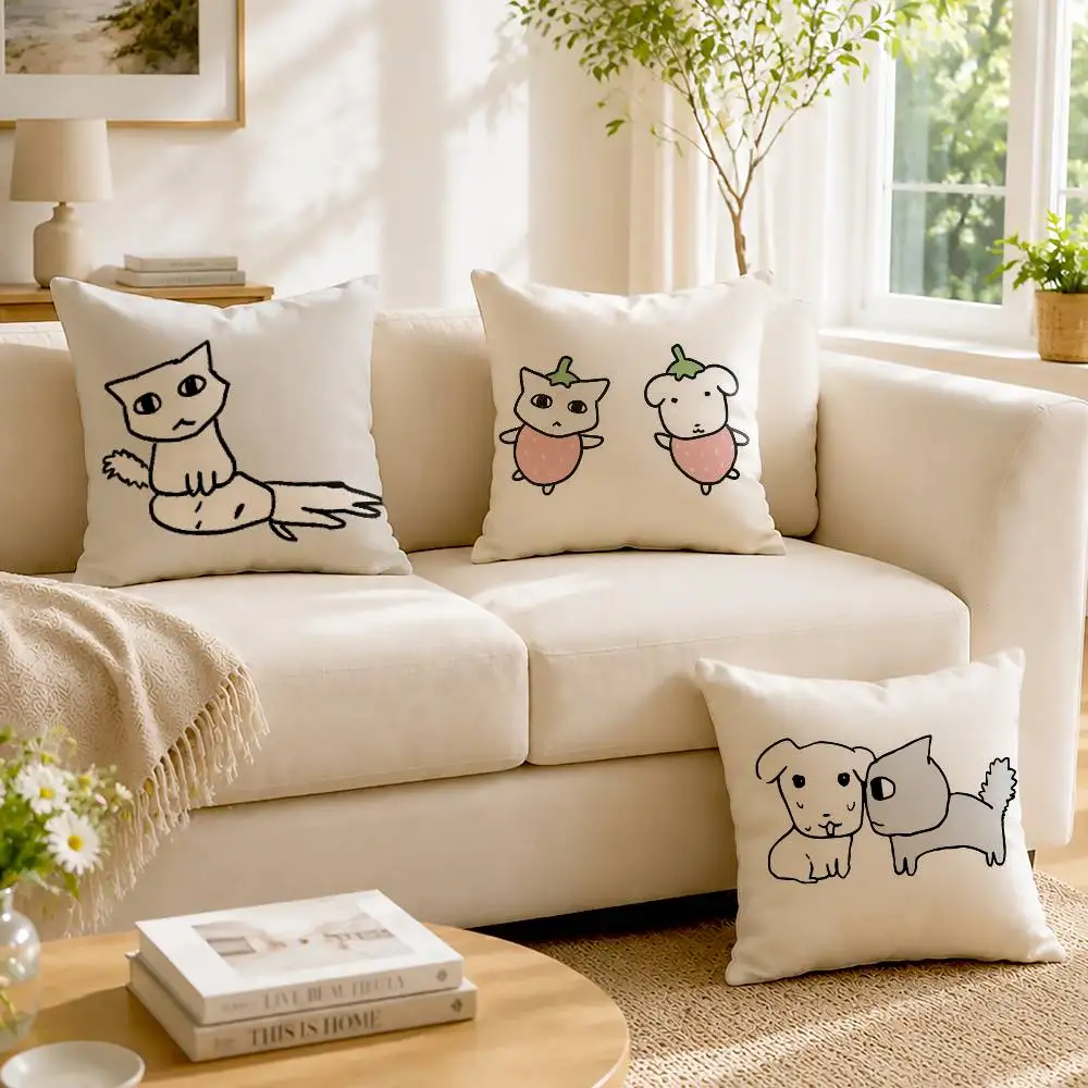 Ganadi and its cat friend Gonyani  Customizable Square Pillow case Double Sided Print Sofa Bedroom Decor Cushion Cover