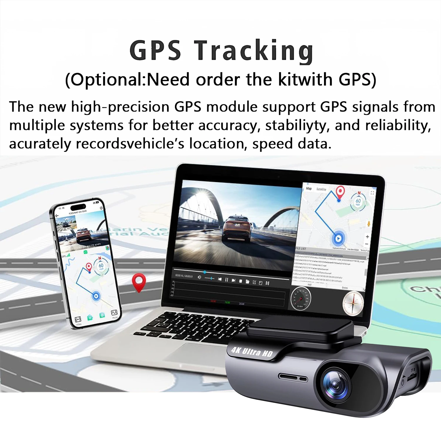 DashCam 4K Mini Auto-DVR-Videorekorder mit GPS-WIFI-Unterstützung, Dual-Objektiv 1080P Rückfahrkamera, Nachtsicht, Black Box, 24-Stunden-Parküberwachung – Detail 8