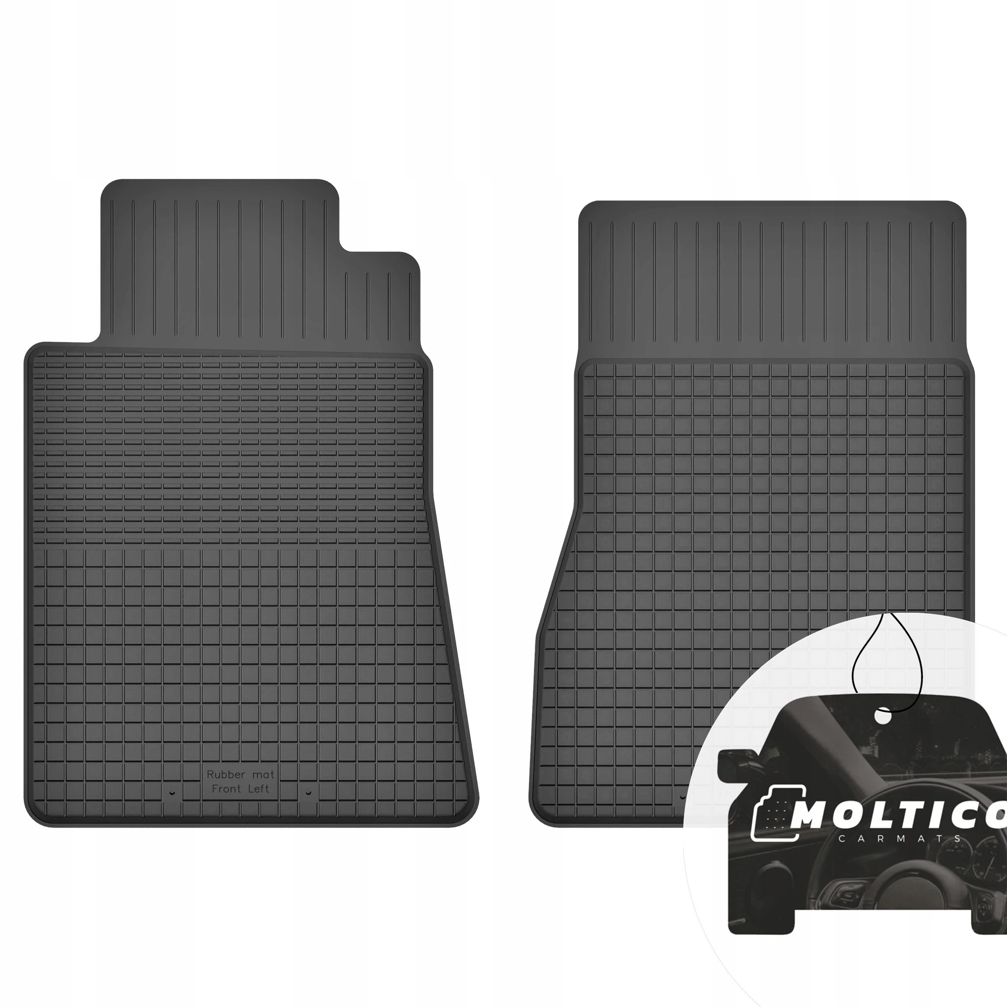 Autovloermatten van rubber, geschikt voor de voorzijde van een Mercedes E W124, bouwjaar 1985-1995, met rand.
