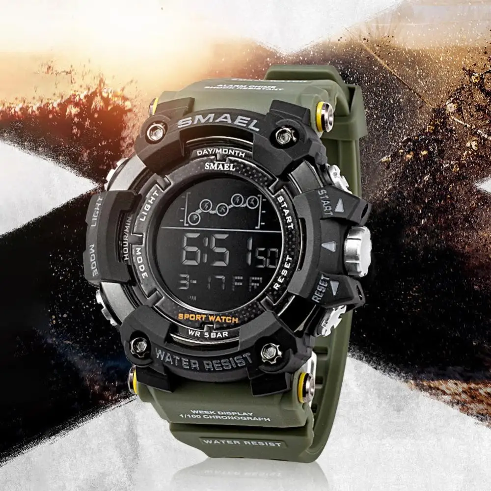 SMAEL Men Outdoor Sports Waterproof Luminous Round Dial Electronic Wrist Watch