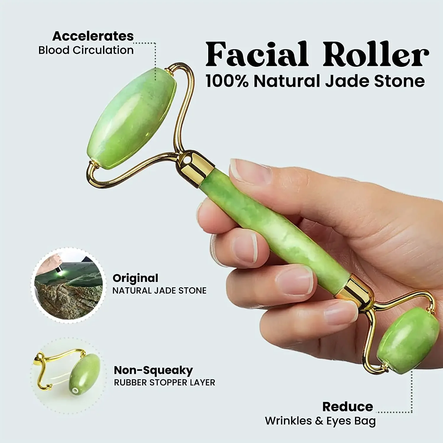 Ice Jade Roller Gua Sha Facial Face Massager Natural Healing Crystals  for Wellness Relaxation (Green)