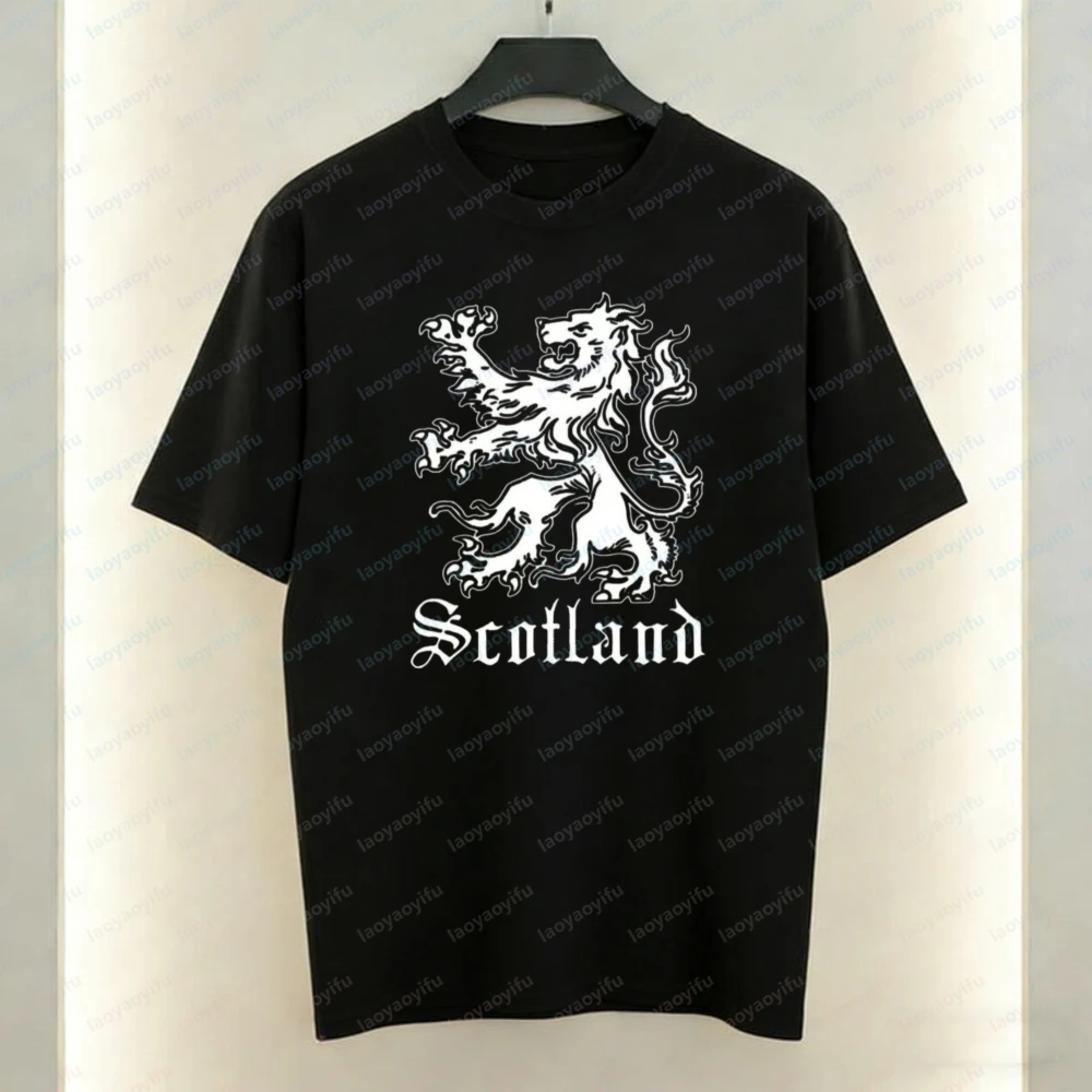 

Scottish National Lion Cotton Tee Scotland Gothic Statement Shirt Patriotic Streetwear Sports Events Summer Men's Clothing