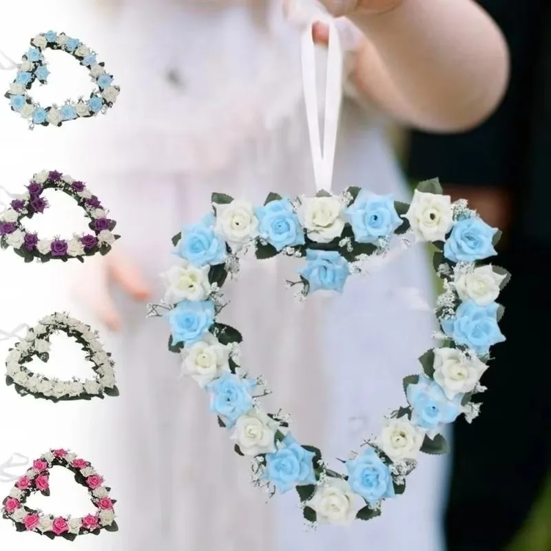 Heart Shaped Rose Wreath Artificial Flower Door Hanging Decoration For Wedding Valentine Festival Home Decor