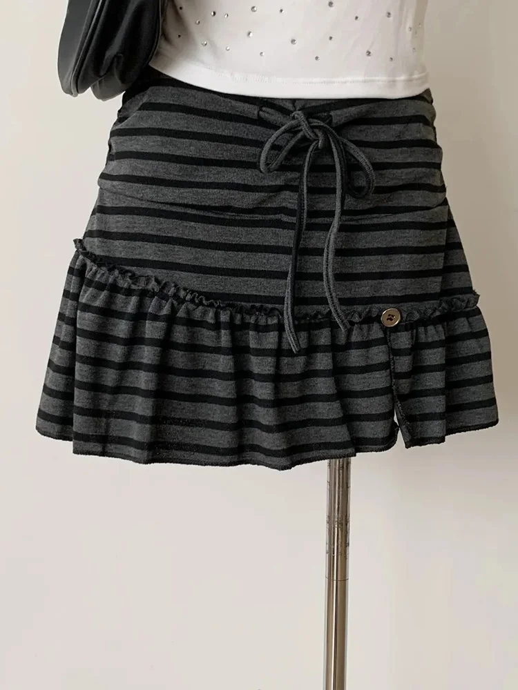 Y2K Streetwear Striped Skirt Women Vintage Harajuku Gothic Mini Skirts Summer Slim High Waist Female Retro Button Sexy Skirt