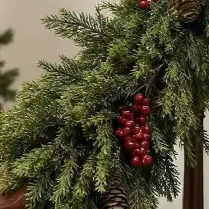 Pine Branch Hanging Garland 180cm 270cm Artificial Cedar Vine Green with Red For Accents for Home Holiday Decor
