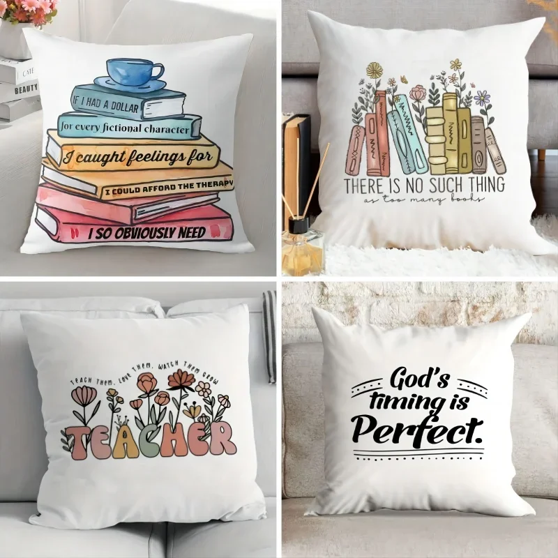 

Чехол для подушки с принтом в виде книги и букв для домашнего декора, декоративная наволочка для гостиной, гостиной, дивана, офиса, размеры 45 см x 45 см