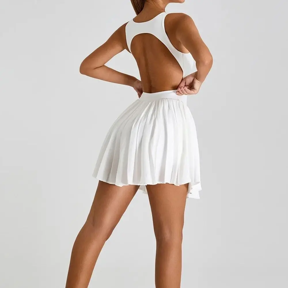 

Выдалбливают женское теннисное платье без рукавов на шнуровке, юбки для бадминтона, облегающее платье из полиэстера для йоги, фитнеса, одежда для фитнеса