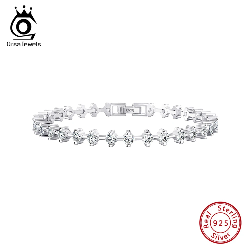 

Rinntin Shiny 925 Sterling Silver 3.0mm Prong Setting Round Cut CZ Tennis Bracelet Luxury Wedding Bracelet Jewelry SB163