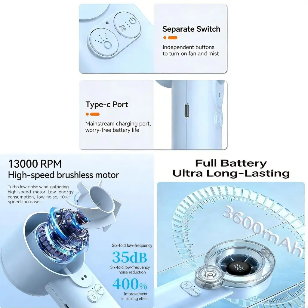 M6CB Portable Handheld Fan Rechargeable Mist Sprayer Cooling Device for Travel Home