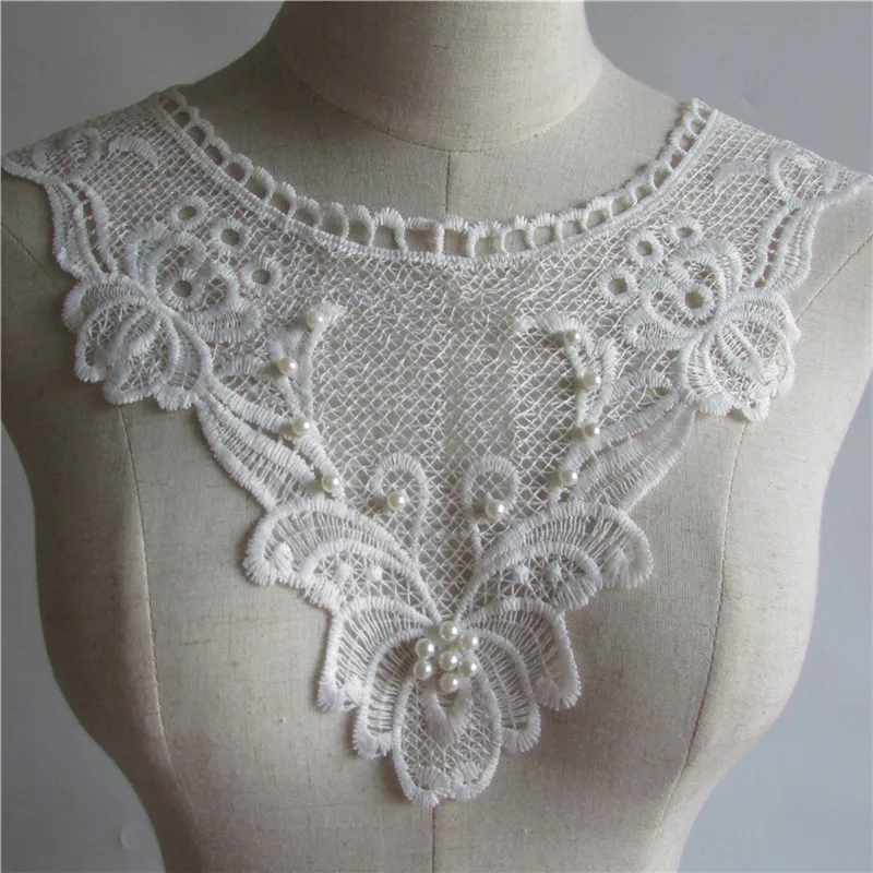 White ABS Pearl Embroidery Lace Neckline DIY Collar Slim clothes Sewing Applique Edge Neckline Handmade Fabric YL1-YL123