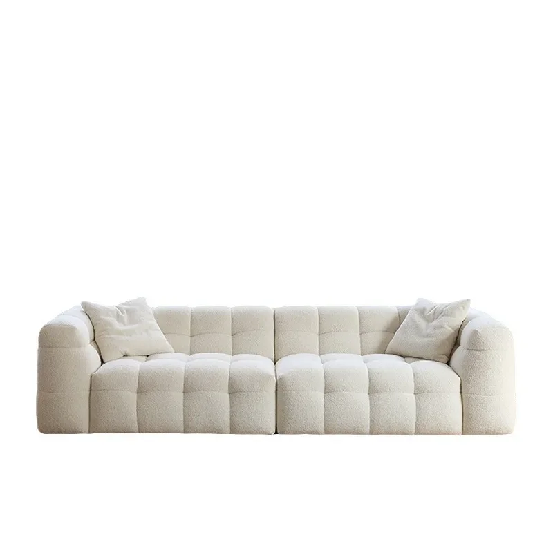 for Cream Wind Marshmallow Fabric Sofa Living Room Three Person Italian Minimalist French Lamb Wool Nordic Minimalist