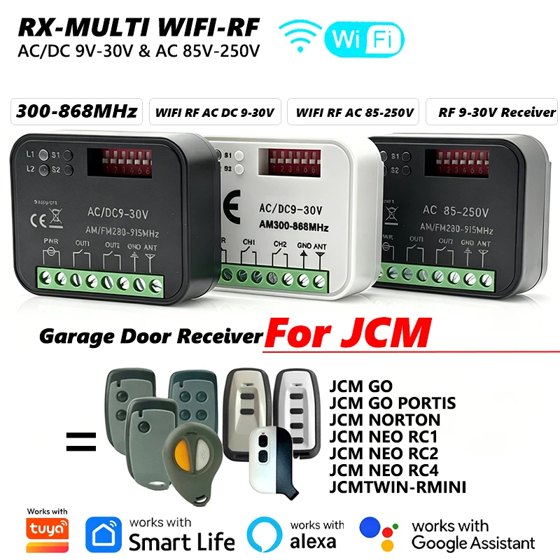 For JCM GO PORTIS NORTON NEO RC1 RC2 RC4 TWIN-R MINI Garage Door Remote Control RX MULTI Work With Tuya 300-868MHz WIFI Receiver