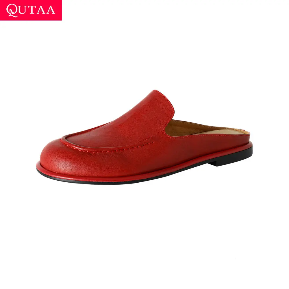 QUTAA 2026 News Fashion Mules Women Flats Shoes Woman Slingback Summer Cow Leather Casual Shoes Comfor Round Toe Ladies 34-40