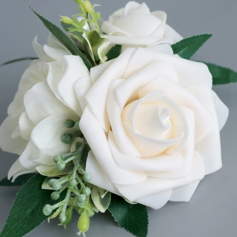 Creme Rosa Flores artificiais pulso Corsage Acessórios casamento dama de honra