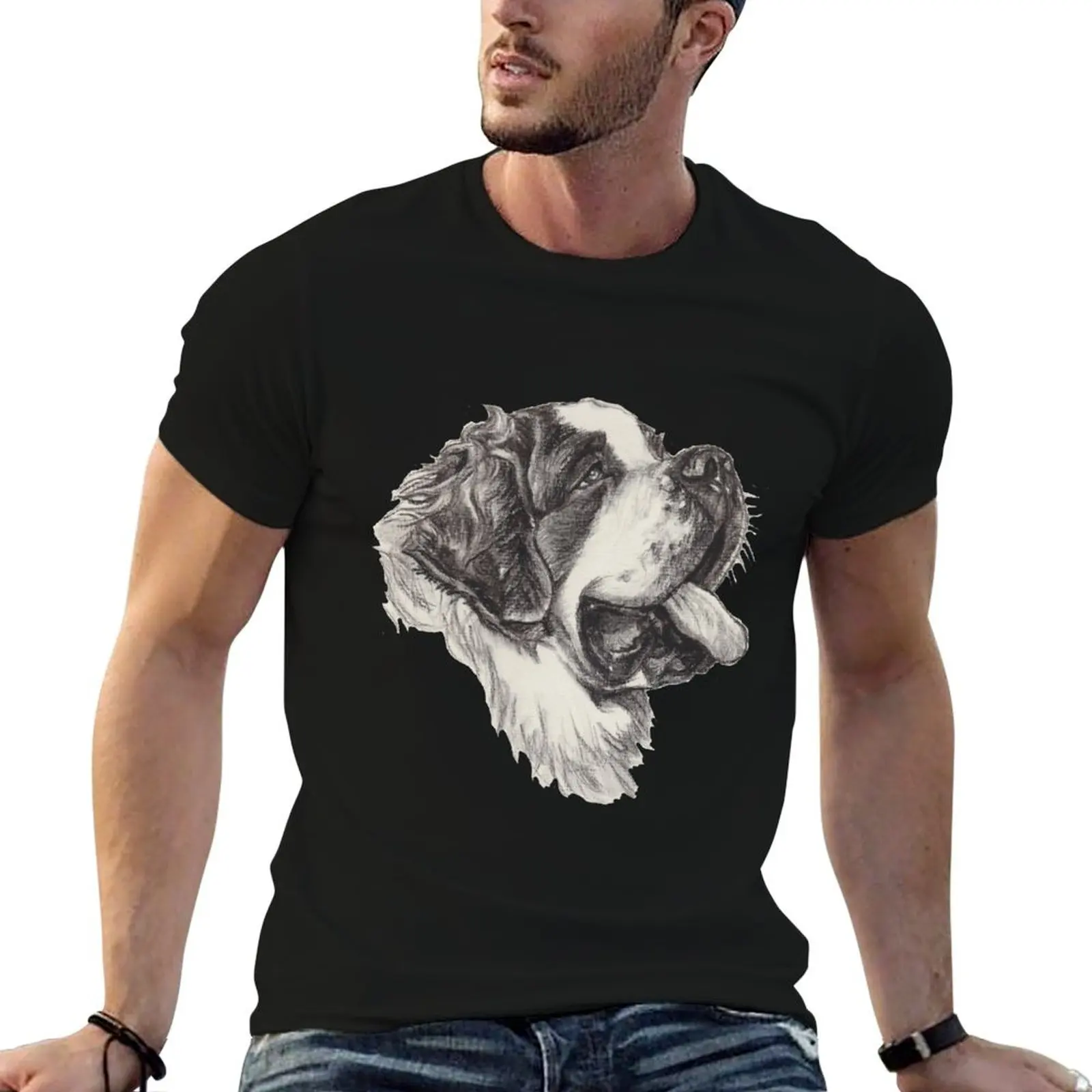 

Saint Bernard Dog Portrait T-Shirt t shirts with prints funny t shirts dark humor man graphic t shirt T-Shirt
