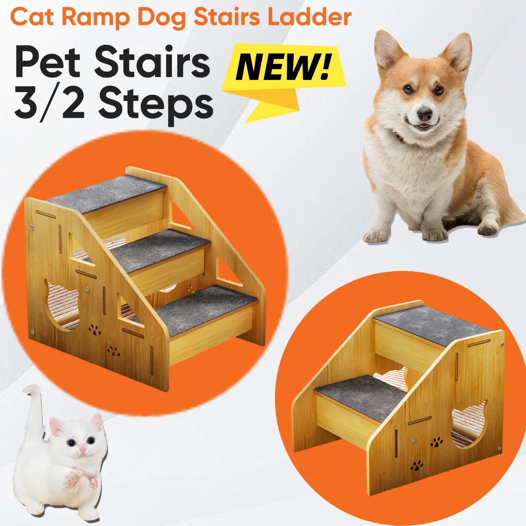 

2/3 Steps Stairs Pet House Wooden Stairs Pet Anti-slip Removable Dogs Bed Stairs Pet Supplies for Small Dog Cat Pet Ramp Ladder