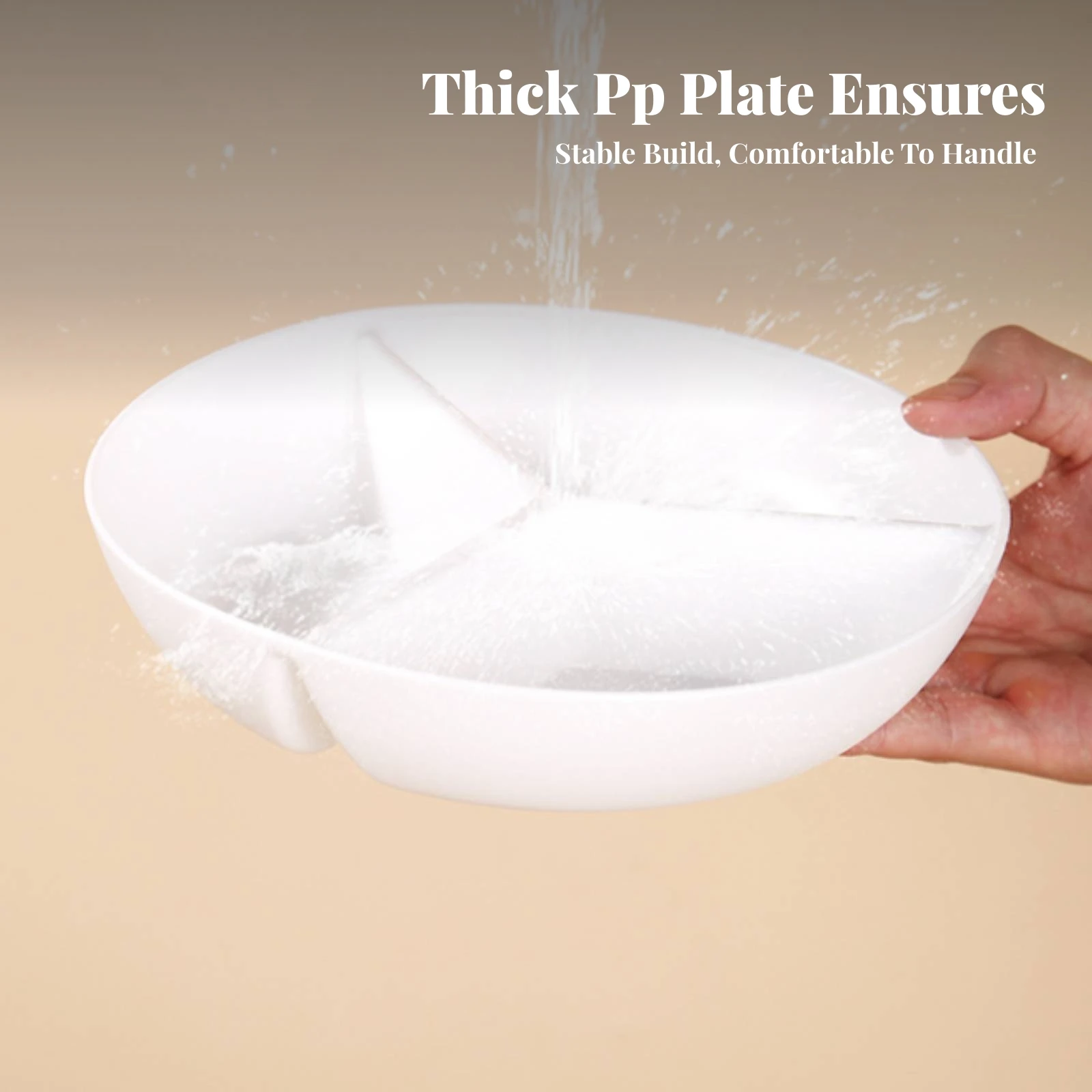 -Compartment Plate Porcelain Finish Round Divided Plate Glossy Surface