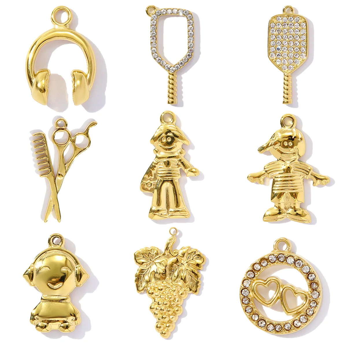 3 قطعة/الوحدة الفولاذ المقاوم للصدأ الشعر المتقلب مضرب تنس قلادة سماعة العنب صبي فتاة Charms بها بنفسك سحر قلادة صنع النساء المجوهرات