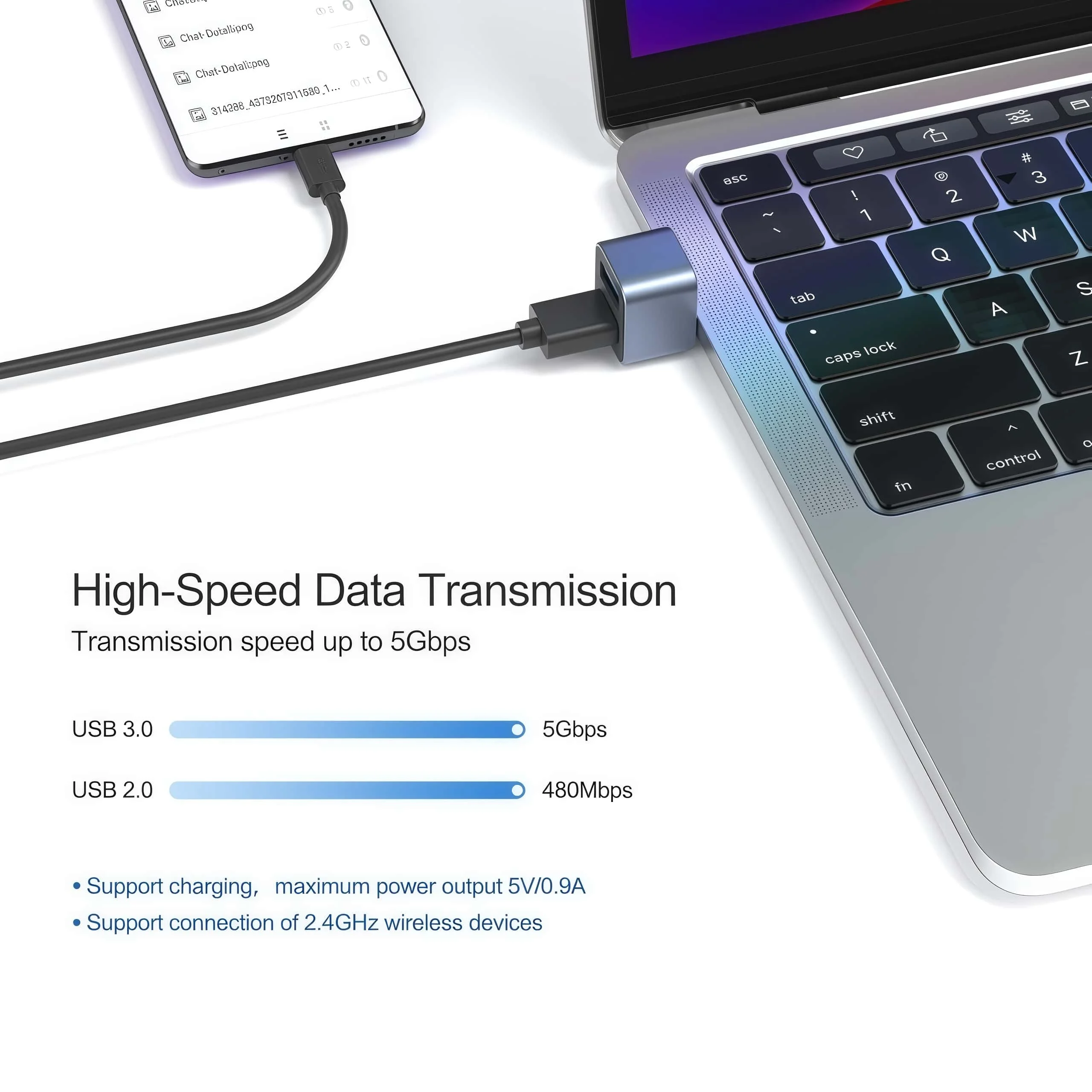 USB Hub 3.0 5Gbps 2 Ports Aluminum Charging 2 in 1 High Speed Extender Type C to USB Adapter Splitter USB 2.0 for Laptop MacBook