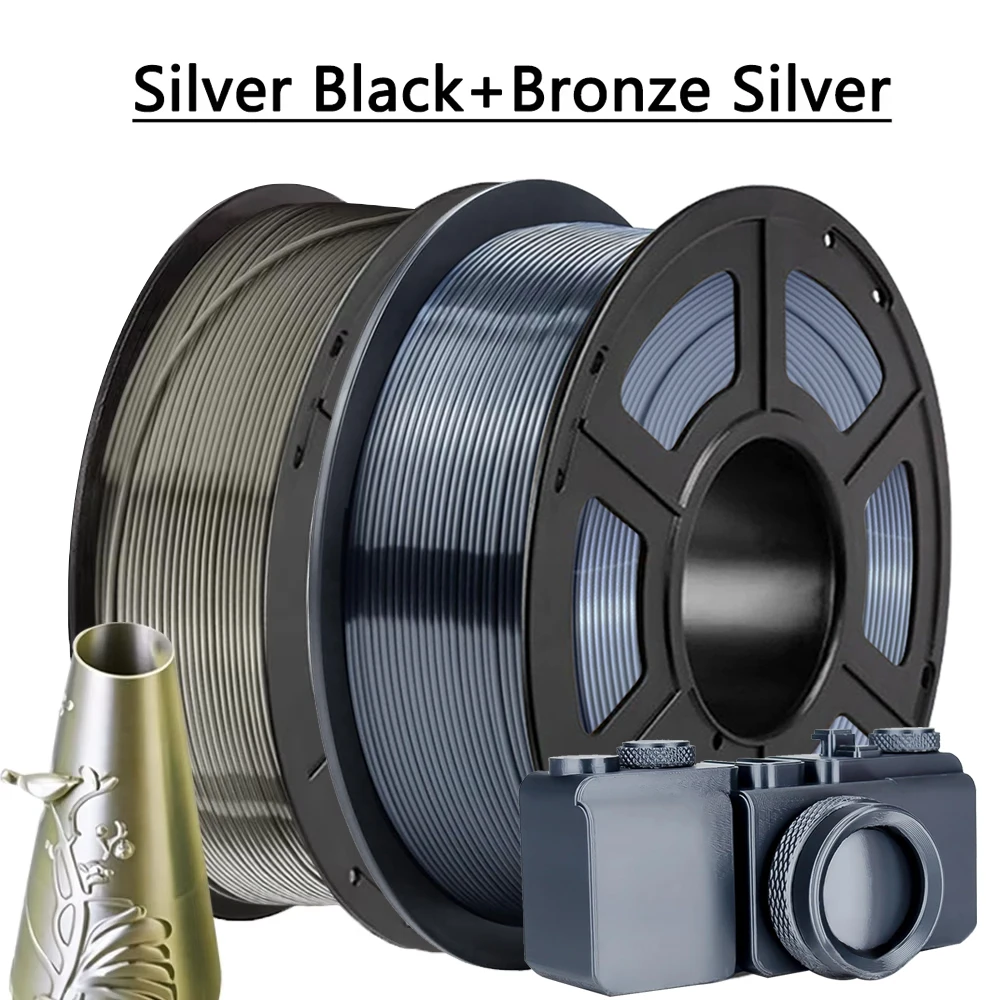 Dual Color PLA Silk Black Silver and Silk Bronze Silver 3D Printer Filament 250g 500g 1Kg 1.75mm for 3D Printing Material