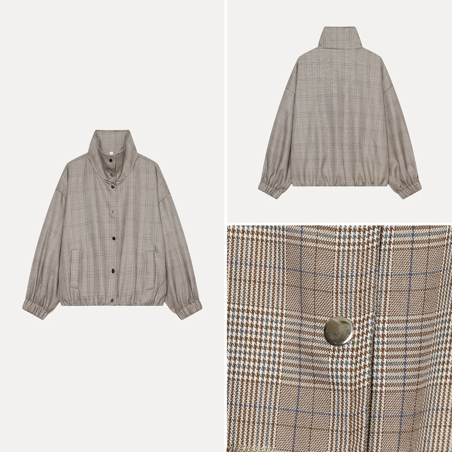 Casual Vintage Women's Long Sleeve Stand Collar Striped Button Jacket Outerwear Autumn Collection Straight Cut Other Material
