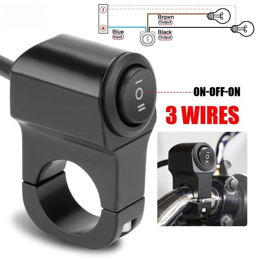 Motorrad 3-Modus 3-Draht Lenkerschalter 7/8 Zoll/22mm LED-Scheinwerfer Nebelscheinwerfer Ein/Aus-Steuerung Schwarz/Silber